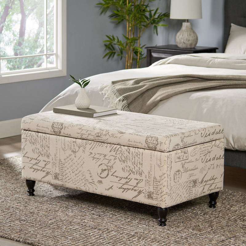 Parisian Upholstered Fabric Storage Ottoman - Beige / Reclaimed Natural - R&R Furniture Gallery (Fountain Valley, CA)