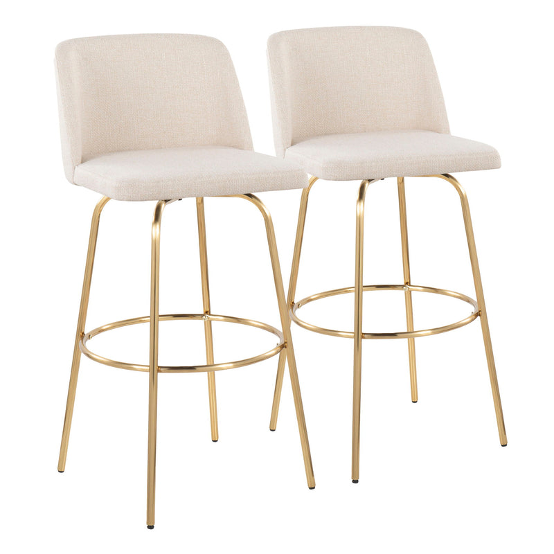 Lumi Source Toriano contemporary fixed height barstool set with swivel, round footrest, and sleek modern design.