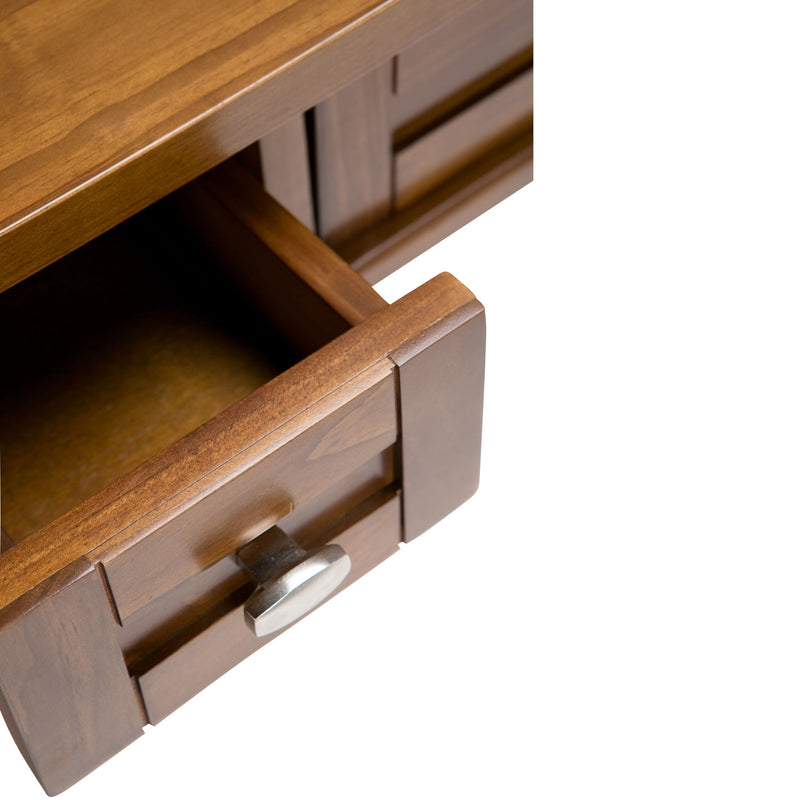 Handcrafted Warm Shaker wooden writing desk by Simpli-Home with clean lines and a smooth finish, ideal for home office or study space.