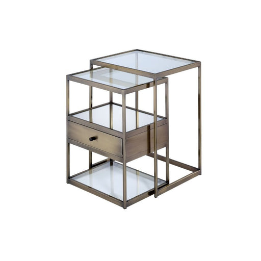 Enca - Nesting Table Set - Clear Glass & Antique Brass - R&R Furniture Gallery (Fountain Valley, CA)