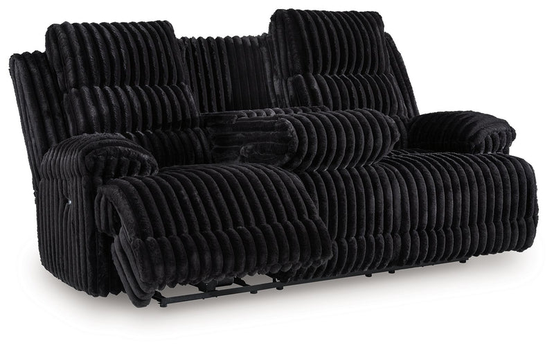 Rhine Falls - Reclining Power Sofa With Drop Down Table - Onyx - R&R Furniture Gallery (Fountain Valley, CA)