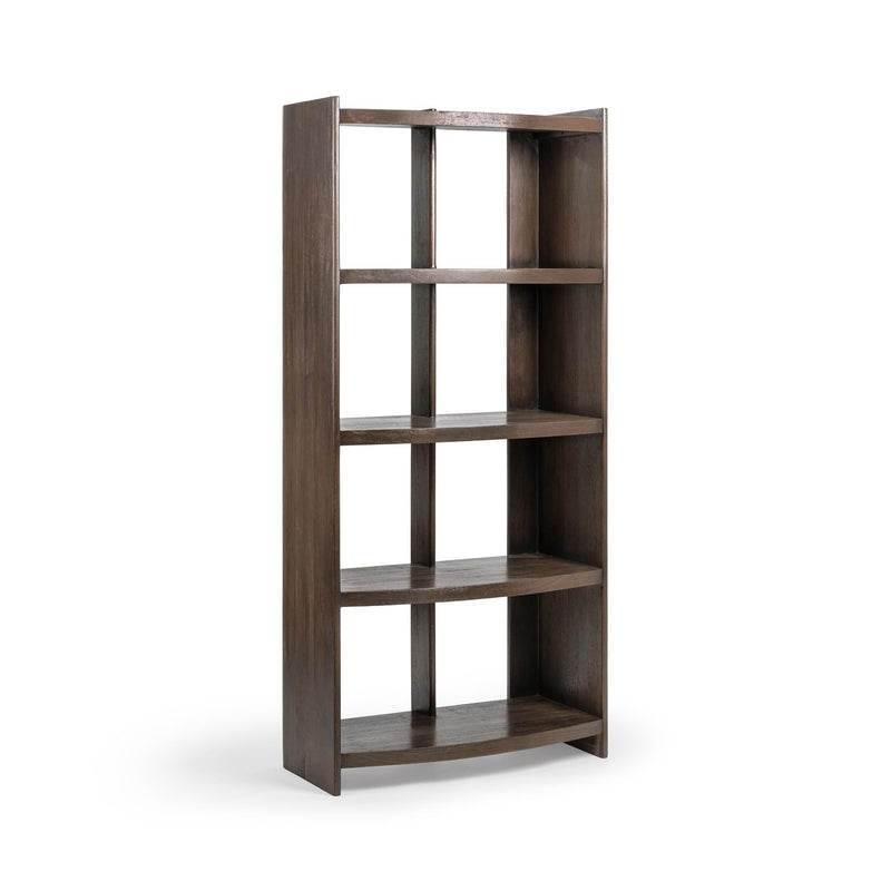 Classic Home Kyra Cocoa Brown bookshelf with multiple shelves, showcasing its sturdy wood construction and warm finish.