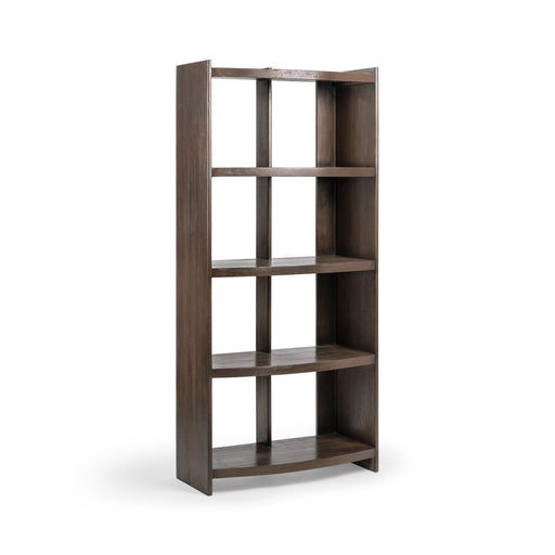 Classic Home Kyra Cocoa Brown bookshelf with multiple shelves, showcasing its sturdy wood construction and warm finish.