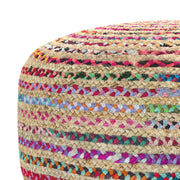 Multicolor large round accent pouf by Simpli-Home, Margo design, soft fabric with vibrant multicolor pattern, perfect for living room seating.