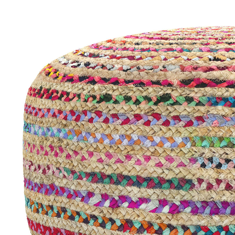Multicolor large round accent pouf by Simpli-Home, Margo design, soft fabric with vibrant multicolor pattern, perfect for living room seating.