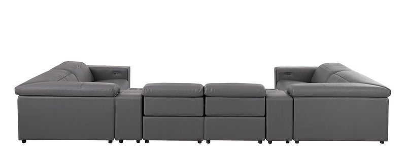 1208 - 8 Piece U Shaped Leather Sectional With 4 Power Recliners & Power Headrests