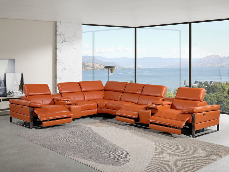 1246 - 8-Piece L-Shaped Modular Power Reclining Sectional With 3 Power Recliners And Power Headrests