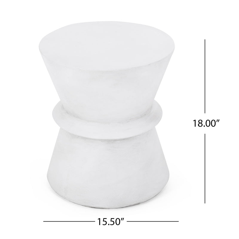 Outdoor Lightweight Concrete End Table With Hourglass Structure - Antique White - R&R Furniture Gallery (Fountain Valley, CA)