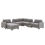 Sectional With Acrylic Table Top U Shaped Couch Set With 2 Consoles USB Charger, Storage Drawers And Pockets Movable Ottoman Tufted Sofa - R&R Furniture Gallery (Fountain Valley, CA)