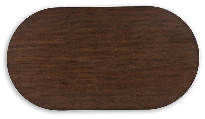 Korestone - Oval Cocktail Table - Dark Brown - R&R Furniture Gallery (Fountain Valley, CA)