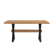 Farmhouse style dining table with X-shaped legs and metal accents by Noble House, featuring a natural wood finish.