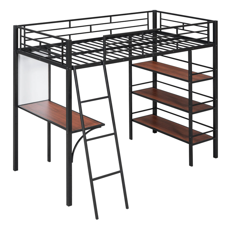 Loft Metal Bed With 3 Layers Of Shelves And Desk, Stylish Metal Frame Bed With board - R&R Furniture Gallery (Fountain Valley, CA)