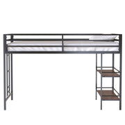 Adam - Twin Loft Bunk Bed With Cinnamon Wood Shelf - Black - R&R Furniture Gallery (Fountain Valley, CA)
