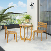 Noble House outdoor 3-piece teak dining set with table and two chairs on a patio setting.