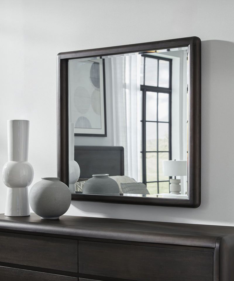 Modus Xolani beveled glass wall or dresser mirror in Jaguar finish, showcasing a sleek, modern design with clean lines.