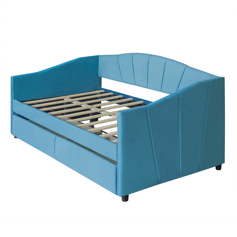 Upholstered Daybed With Two Drawers And Wood Slat - R&R Furniture Gallery (Fountain Valley, CA)