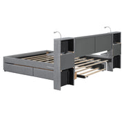 Upholstered Platform Bed With Reading Lights, Drawers, Trundle And Shelves - R&R Furniture Gallery (Fountain Valley, CA)