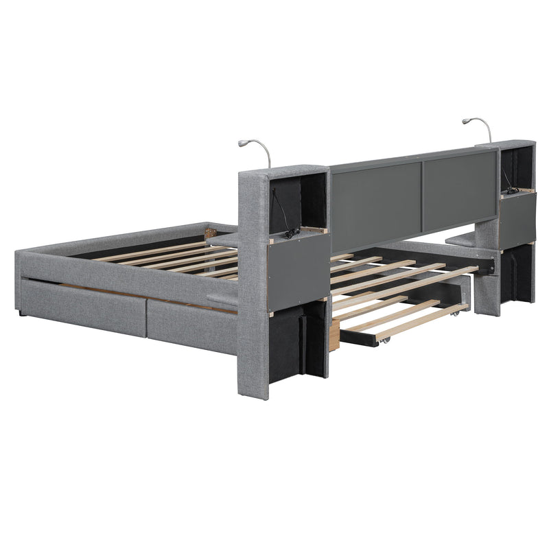 Upholstered Platform Bed With Reading Lights, Drawers, Trundle And Shelves - R&R Furniture Gallery (Fountain Valley, CA)
