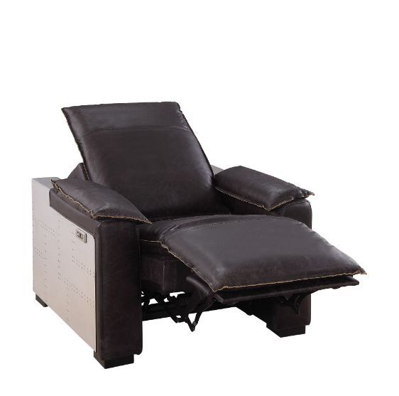 Misezon - Power Motion Recliner - Dark Top Grain Brown Leather & Aluminum - R&R Furniture Gallery (Fountain Valley, CA)
