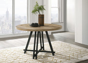 Tate - Round Dining Table With Metal Base - Oak Finish - R&R Furniture Gallery (Fountain Valley, CA)