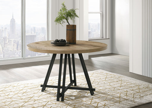 Tate - Round Dining Table With Metal Base - Oak Finish - R&R Furniture Gallery (Fountain Valley, CA)