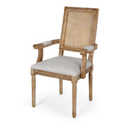 Noble House French country style dining arm chair with cane backrest and wooden frame, elegant and rustic dining room seating