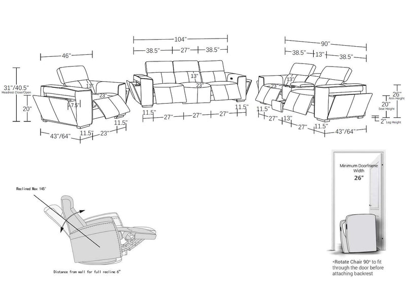 1224 - 7-Piece Modular Power Reclining Sofa, Loveseat & Chair Set In With 5 Power Recliners & Power Headrests