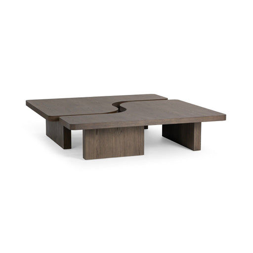 Classic Home Melina coffee table with a sleek wooden top and modern metal legs, perfect for living room decor.