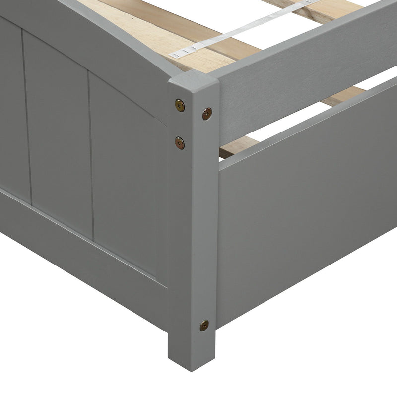 DreamHaus platform bed with headboard, footboard, and wood slat support, showcasing a modern wooden bedroom furniture set.