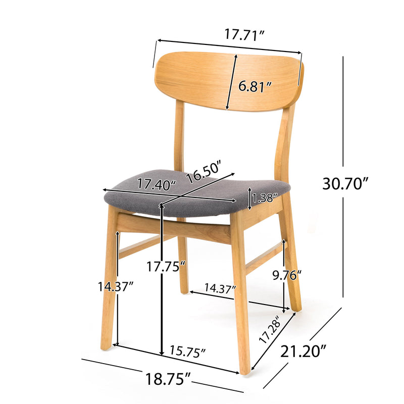 Set of two Noble House dining chairs with cushioned seats and wooden frames, showcasing their elegant design and comfortable padding.