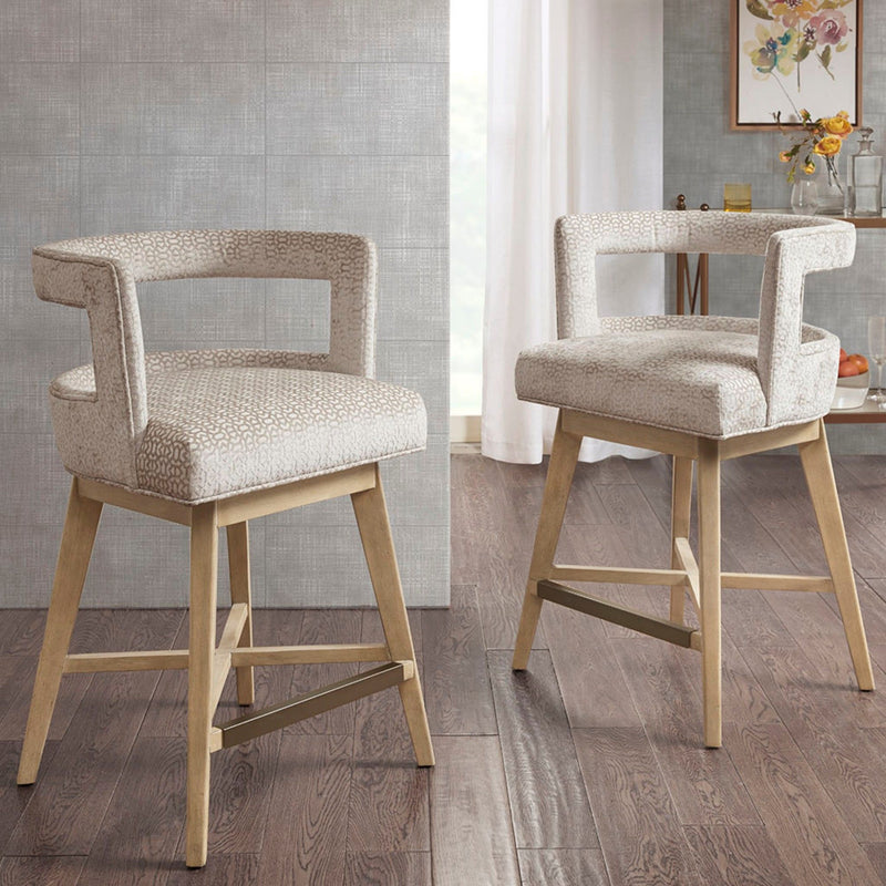 Design Swivel Counter Stool With Low Back Support Polyester And Solid Wood - Cream - R&R Furniture Gallery (Fountain Valley, CA)