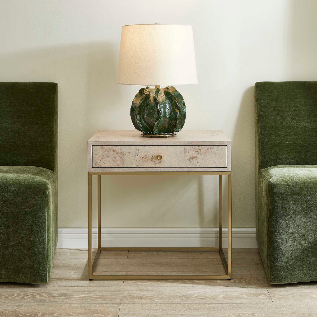 Pembrook - Side Table - Light Washed / Brass