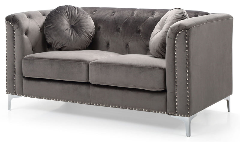Stylish sloped arm stationary loveseat by Glory Furniture with plush cushions and modern design in a cozy living room setting.