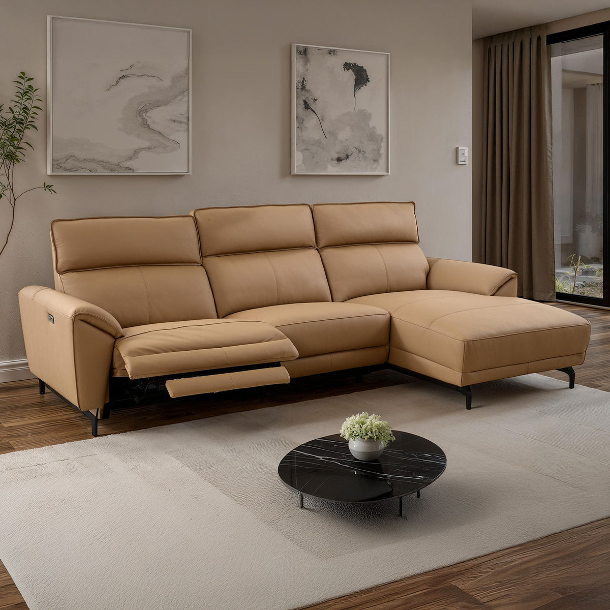 Themis - Power Sectional, Right Chaise, Light Brown