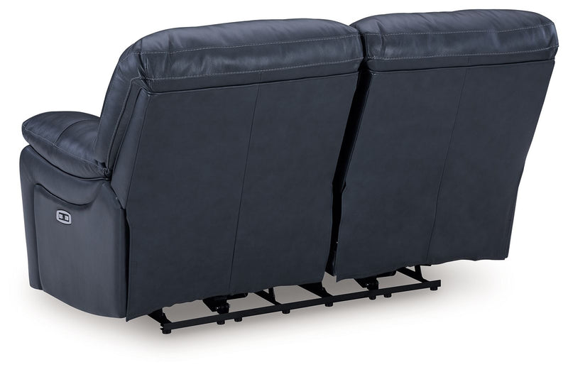 Leesworth - 3 Pc. - Power Reclining Sofa, Power Reclining Loveseat, Power Rocker Recliner - Ocean - R&R Furniture Gallery (Fountain Valley, CA)