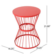 Modern outdoor Noble House Lassen side table with an hourglass design, featuring a sleek, contemporary look for outdoor decor.