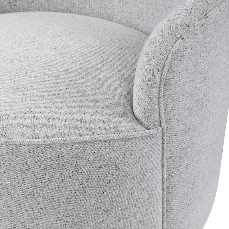 Gray Hobart casual swivel chair by Uttermost featuring a modern design and comfortable seating with a rounded back.