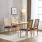French Country Dining Chair With Rectangular Cane Backrest And Smooth Upholstered Seating - R&R Furniture Gallery (Fountain Valley, CA)