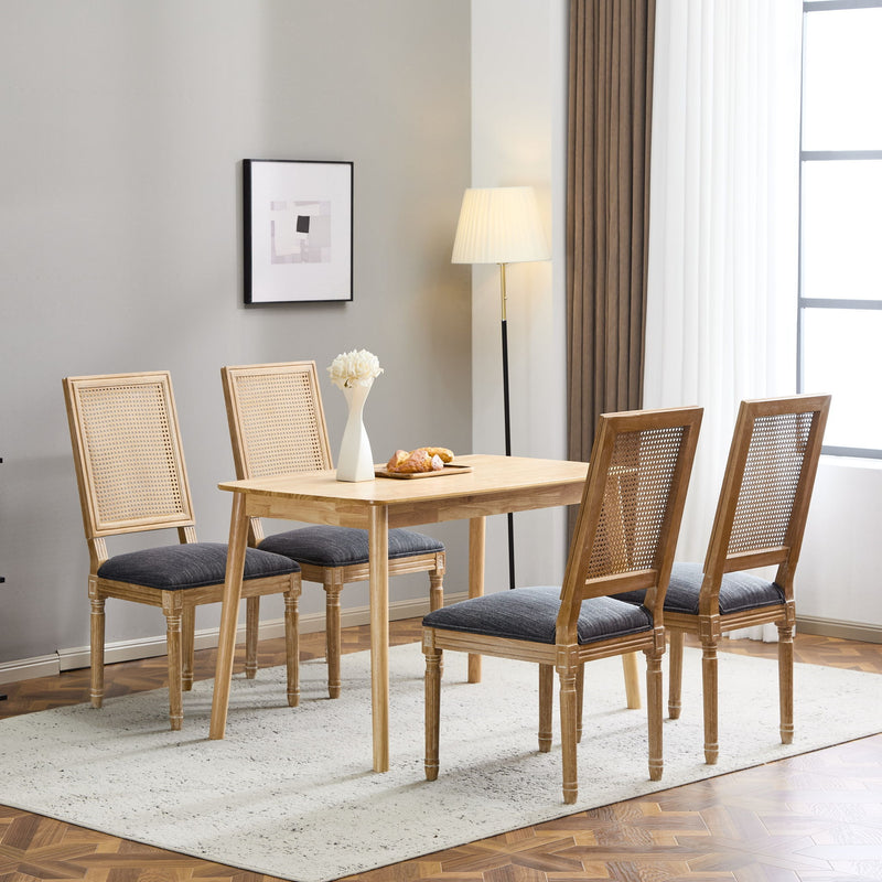 French Country Dining Chair With Rectangular Cane Backrest And Smooth Upholstered Seating - R&R Furniture Gallery (Fountain Valley, CA)