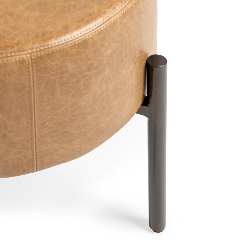 Classic Home Aimie accent stool with a wooden seat and tapered legs, modern design perfect for living room or entryway decor.