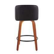 Set of two Lumi Source Toriano mid-century modern counter stools with wooden legs and upholstered seats, ideal for kitchen or bar area.