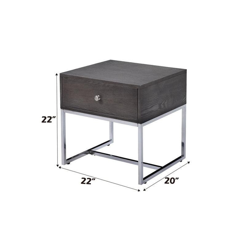 Iban - End Table - Gray Oak & Chrome - R&R Furniture Gallery (Fountain Valley, CA)