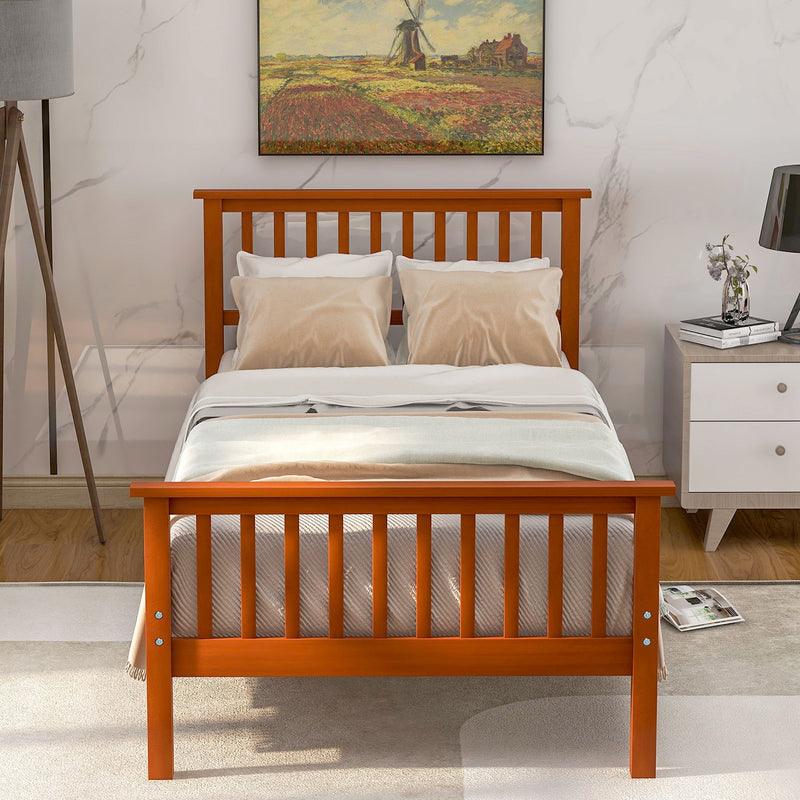 DreamHaus platform bed with a sturdy headboard and footboard, showcasing a modern wooden design and clean lines.