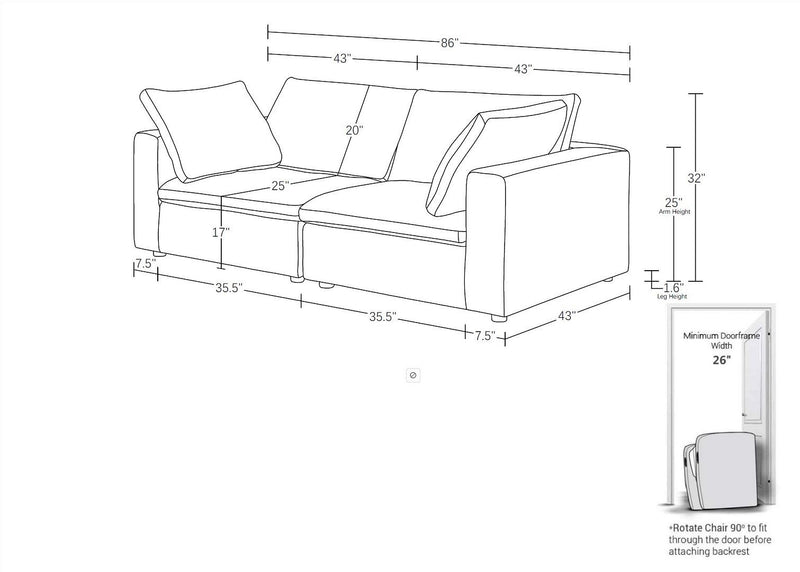 1100 - Modular Loveseat (Top-Grain Italian Leather)