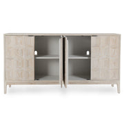 White Mira 4-door sideboard by Classic Home featuring a modern design with ample storage and sleek finish.