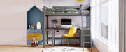 DreamHaus loft bed with built-in shelves and desk, featuring a sturdy wooden frame and space-saving design for bedroom organization.