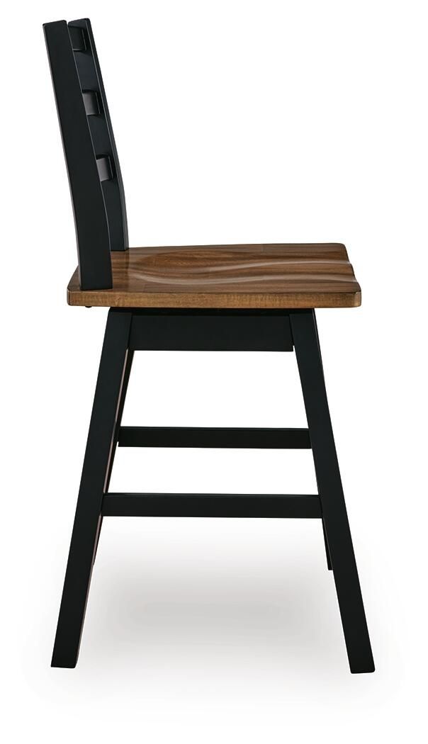 Pair of Wildenauer swivel stools by Signature Design Ashley, featuring wooden seats and metal bases, set against a neutral background.