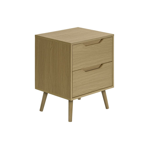8th Street accent table with natural wood finish and storage drawers, showcasing a sleek and functional design for living space.