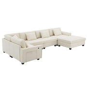 U Shaped Sectional Sofa 6 Seat Couch Set With Oversized Ottoman, Hidden Armrest Storage And Cup Holders USB Charging Ports Wide Seat Sofa - R&R Furniture Gallery (Fountain Valley, CA)