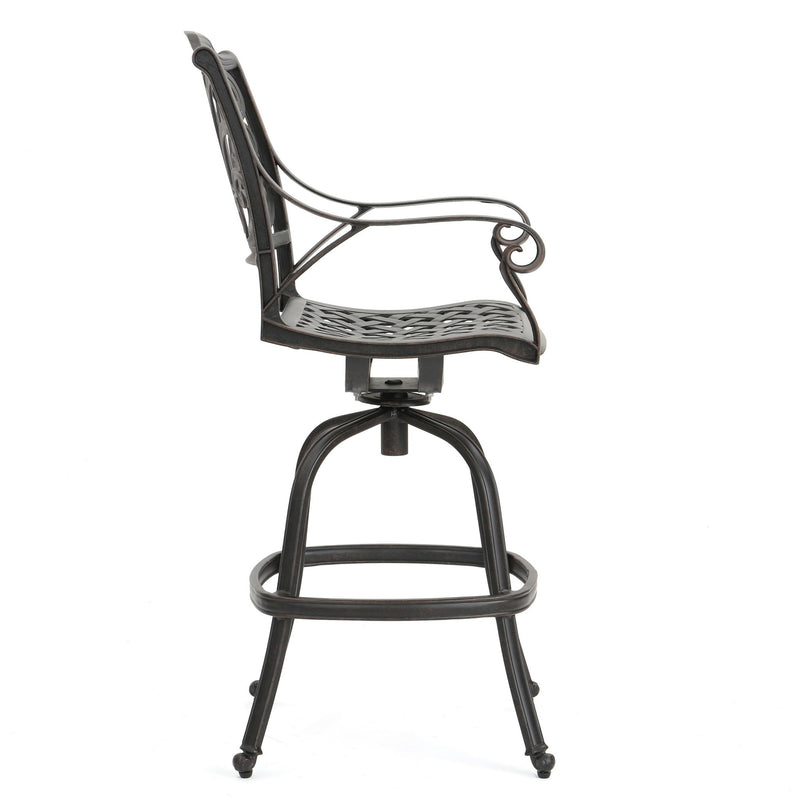 Outdoor Cast Aluminum Swivel Bar Stool With Scrolled Arms - Bronze - R&R Furniture Gallery (Fountain Valley, CA)